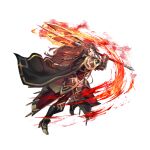  1girl armor attack axe battle_axe black_cape brown_eyes brown_hair cape dai-xt fingerless_gloves fire_emblem fire_emblem:_mystery_of_the_emblem fire_emblem_heroes flaming_weapon gloves holding holding_axe holding_shield long_hair lunge official_alternate_costume official_art open_mouth red_cape red_gloves sheena_(fire_emblem) sheena_(resplendent)_(fire_emblem) shield solo v-shaped_eyebrows weapon 