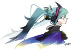  1girl aqua_eyes aqua_hair artist_name closed_mouth comfeer dragon_miku_(project_voltage) frown hair_bun hatsune_miku long_hair multicolored_hair pokemon project_voltage simple_background solo spiked_hair twintails two-tone_hair vocaloid white_background white_hair 