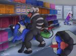  anal anal_penetration anthro bagu balls black_body black_fur blue_body blue_fur bodily_fluids claws clothed clothing cum duo finger_claws fur generation_2_pokemon generation_4_pokemon generation_7_pokemon genital_fluids genitals hi_res houndoom lucario lycanroc male male/male nintendo nude penetration pokemon pokemon_(species) public public_sex red_body red_fur sex toe_claws 