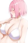  1girl absurdres arind_yudha bikini blush breasts cleavage closed_eyes collarbone fate/grand_order fate_(series) highres large_breasts light_smile mash_kyrielight pink_hair short_hair solo swimsuit upper_body white_bikini 