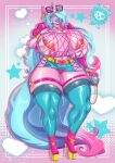  &lt;3 2023 absurd_res amber_eyes anthro areola belt big_breasts bimbo_anthro bimbo_lip blue_blush blue_clothing blue_fingernails blue_hair blue_legwear blue_tail blue_thigh_highs blush bottomwear breasts clothing crystal dazzling_starlight_(oc) ear_piercing ear_ring equid equine eyewear eyewear_on_head fan_character female fishnet fishnet_clothing fishnet_topwear footwear fur glasses glasses_on_head gold_(metal) gold_jewelry gold_necklace hair hair_over_eye hi_res high_heels holding_purse hoop_ear_ring horn huge_breasts huge_thighs jewelry legwear lips long_hair long_tail mammal miniskirt mr._deathcat multicolored_hair necklace nipple_piercing nipples one_eye_obstructed panties piercing pink_areola pink_body pink_clothing pink_fur pink_hair pink_nipples pink_panties pink_tail pink_underwear platform_footwear platform_heels ring_piercing simple_background skirt solo standing star straps tail text text_on_clothing thick_lips thick_thighs thigh_highs topwear two_tone_hair two_tone_tail underwear unicorn unicorn_horn white_clothing white_topwear 