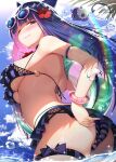  1girl arm_strap ass bikini blue_eyes blue_hair blue_sky blunt_bangs bow breasts closed_mouth cloud colored_inner_hair day earrings eyewear_on_head flower hair_bow hair_flower hair_ornament hibiscus highres honekoneko_(psg) innertube jewelry large_breasts lips long_hair looking_at_viewer migumigu multicolored_hair o-ring o-ring_bikini one_eye_closed outdoors panty_&amp;_stocking_with_garterbelt pink_hair purple_bikini sideboob skindentation sky smile solo stocking_(psg) striped striped_bikini stud_earrings stuffed_animal stuffed_cat stuffed_toy sunglasses swimsuit thigh_bow thigh_strap two-tone_hair underboob water 