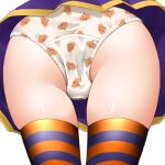  1girl ass close-up commentary_request dr_rex jack-o&#039;-lantern_print original panties print_panties purple_skirt simple_background skirt solo striped striped_thighhighs thighhighs underwear white_background white_panties 