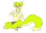  anthro blush bottomwear breast_grab breasts canid canine chloe clothing female fox hand_on_breast josycid mammal pawpads shorts sitting sitting_on_ground smile solo 