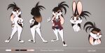  anthro black_body black_fur breasts brown_body brown_fur clothed clothing featureless_breasts featureless_crotch female fully_clothed fur grey_background hi_res lagomorph leporid looking_at_viewer mammal model_sheet qalcove rabbit simple_background smile smores_(ribbontini) solo white_body white_fur 