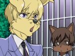  alternate_species ambiguous_gender anthro bangs blonde_hair blue_eyes brown_body brown_fur brown_hair canid canine canis clothed clothing dew-creek domestic_cat domestic_dog dress_shirt duo felid feline felis floppy_ears fur furrification hair haruhi_fujioka male mammal necktie ouran_high_school_host_club prick_ears school_uniform shirt suit tamaki_suoh topwear uniform whisker_spots yellow_body yellow_fur 