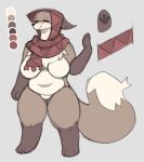  anotherbearsimp anthro biped breasts brown_body brown_fur canid canine eyes_closed eyewear featureless_breasts featureless_crotch female fox fur glasses grey_background mammal model_sheet mostly_nude navel scarf simple_background smile solo tan_body tan_fur 