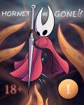  2023 arthropod black_body blurred_background cloak clothing comic cover cover_art cover_page digital_drawing_(artwork) digital_media_(artwork) english_text female glistening glistening_body hi_res holding_object holding_weapon hollow_knight hornet_(hollow_knight) humanoid jellli looking_at_viewer orange_tentacles shaded solo team_cherry tentacles text weapon 