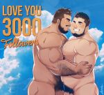  2boys abs arm_hair ass bara beard caressing cheek_poking chest_hair closed_eyes completely_nude couple daisukebear dark-skinned_male dark_skin facial_hair feet_out_of_frame flaccid from_side grin hairy hand_on_another&#039;s_arm happy interracial large_pectorals leg_hair male_focus male_pubic_hair mature_male milestone_celebration multiple_boys multiple_penises muscular muscular_male navel_hair nipples nude original out-of-frame_censoring pectorals penis penises_touching poking pubic_hair short_hair smile sparse_chest_hair stomach thick_mustache thick_thighs thighs veins veiny_penis yaoi 