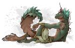  anthro barefoot claws clothed clothing feet flower gecko grass hi_res kredri lizard male paws plant reptile scalie simple_background soles solo tail talons toe_claws toes 
