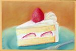  amima_amita cake cake_slice cream food fruit no_humans original plate realistic still_life strawberry strawberry_shortcake strawberry_slice table_knife 