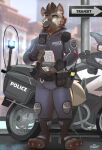  anthro clothing disney driver&#039;s_license finnick grizzlygus hi_res hinget hyena law_enforcement lou_waraabe_(grizzlygus) male mammal motorcycle police police_officer police_uniform police_vehicle solo spotted_hyena ticket uniform vehicle zootopia zpd 