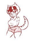  anthro big_breasts blush breasts ceratopsian clothed clothing digital_drawing_(artwork) digital_media_(artwork) dinosaur facial_horn female freckles goodbye_volcano_high hair hi_res horn looking_at_viewer monochrome ornithischian reptile scalie shinkaku simple_background sketch snoot_game_(fan_game) solo thick_thighs triceratops trish_(gvh) white_background 