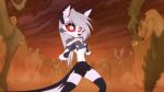  16:9 animated anthro big_tail black_nose bottomwear breasts canid canid_demon cheek_tuft clothed clothing collar dancing david_lillie demon facial_tuft female fingerless_gloves fur gloves grey_hair hair handwear hellhound helluva_boss legwear long_hair looking_at_viewer loona_(helluva_boss) mammal midriff navel night notched_ear outside red_sclera shirt short_playtime shorts sky solo spiked_collar spikes star starry_sky tail tank_top thigh_highs third-party_edit topwear tuft white_body white_fur widescreen 