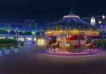  amusement_park banner booths brick_floor building bush carousel chisagogo2 ferris_wheel flag flower grass hedge lamppost moonlight night night_sky original plant roller_coaster scenery sign sky star_(sky) starry_sky tree wooden_bench 