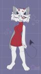  &lt;3 &lt;3_eyes anthro claws clothed clothing dress female fur hair helltaker hi_res horn modeus_(helltaker) one_eye_closed paws peachyfangs red_clothing red_dress red_eyes sleeveless sleeveless_dress smile solo spade_tail star sweater tail topwear turtleneck usagimimi10 white_body white_fur white_hair wink 