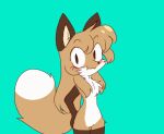  animated anthro averi_(fiddleafox) blue_background blush blush_lines brown_body brown_fur canid canine chest_tuft chicken_sandwich eating eating_food female fiddleafox fox fur looking_at_viewer mammal nom simple_background solo tail tail_motion tailwag tuft 