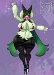  anthro big_breasts breasts clothing female fur garter_belt garter_straps generation_9_pokemon green_body green_fur hi_res huge_breasts meowscarada nintendo panties pokemon pokemon_(species) revifrry skimp solo underwear 