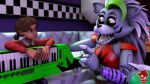  anthro bed belt bracelet canid canine canis cassie_(fnaf) claws collar duo ear_piercing eye_contact fangs female five_nights_at_freddy&#039;s five_nights_at_freddy&#039;s:_security_breach five_nights_at_freddy&#039;s:_security_breach_ruin furniture hi_res holding_musical_instrument holding_object human jewelry looking_at_another mammal musical_instrument on_model open_mouth piercing roxanne_wolf_(fnaf) scottgames sitting spiked_belt spiked_bracelet spiked_collar spikes steel_wool_studios teeth thenightmaresimon tongue wolf 