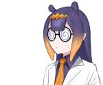  1girl blunt_bangs coke-bottle_glasses dasdokter glasses gradient_hair hololive hololive_english long_hair multicolored_hair necktie ninomae_ina&#039;nis orange_hair purple_hair sidelocks solo sweat tentacle_hair virtual_youtuber 