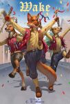  anthro book_cover british canid canine canis colorful colorful_background commercial cover deer domestic_dog england fox group hi_res illustration male mammal novel parade thepimpartist traditions wake 