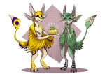  2023 4_ears absurd_res anthro avali cake dessert digital_media_(artwork) duo food fur green_body hair hi_res male multi_ear open_mouth rinkamo simple_background smile tail winged_arms wings yellow_body 