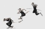  2015 akrolayn ambiguous_species anthro bandage bandaged_leg barefoot black_bottomwear black_clothing black_pants black_shirt black_tank_top black_topwear bottomwear clothed clothing digital_media_(artwork) digital_painting_(artwork) falling feet full-length_portrait geodis jack_(akrolayn) male pants portrait scalie shirt simple_background solo tail tan_body tan_skin tan_tail tank_top topwear unavailable_at_source white_background 