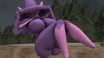  16:9 2023 3d_(artwork) anthro baek-myo big_breasts breasts butt digital_media_(artwork) featureless_breasts female floating generation_4_pokemon hat_grab hi_res looking_at_viewer mismagius nintendo nude open_mouth pink_body pink_skin plant pokemon pokemon_(species) pokemorph pose purple_body purple_skin red_eyes solo source_filmmaker tree widescreen yellow_sclera 