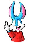  anthro buckteeth buster_bunny clothing digital_media_(artwork) gesture hi_res humor lagomorph leporid male mammal middle_finger open_mouth rabbit ram_satinga reaction_image solo sticker teeth tiny_toon_adventures warner_brothers 