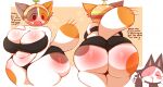  anthro big_breasts big_butt blood bodily_fluids bovid breasts butt calico_cat caprine cheezborger_(chikn_nuggit) chikn_nuggit clothed clothing cofi_(chikn_nuggit) deep_navel dialogue digital_drawing_(artwork) digital_media_(artwork) domestic_cat duo embarrassed felid feline felis female female/female fluffy fluffy_tail fur gesture glistening glistening_body hi_res huge_breasts huge_butt mammal navel nosebleed ok_sign open_clothing overweight overweight_anthro overweight_female rockpup241 sheep simple_background tail white_body white_fur 
