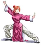  1girl china_dress chinese_clothes dress fighting_stance hair_bun high_kick highres kicking kung_fu martial_arts mayu-tan_no_kung_fu_(meme) meme shaolin_monk tangzhuang tetsuzankou training waifu 