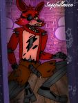  animatronic anthro blush bodily_fluids canid canine caught cum five_nights_at_freddy&#039;s fox foxy_(fnaf) genital_fluids machine male mammal robot sagefullmoon scottgames solo sweat 