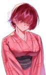  1girl blush dan_koflove hair_over_eyes highres japanese_clothes kimono shermie_(kof) short_hair smile the_king_of_fighters 