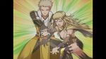  1boy 1girl armor black_bridal_gauntlets blonde_hair bodystocking breasts cape circlet cleavage commission commissioner_upload covered_navel father_and_daughter fire_emblem fire_emblem_awakening fire_emblem_fates gloves gold_cape gold_panties grey_eyes heel-less_legwear highres hip_armor japanese_armor kshatriya_666 long_hair looking_at_viewer medium_breasts non-web_source official_alternate_costume open_mouth ophelia_(fire_emblem) owain_(fire_emblem) panties parody short_hair simple_background thighhighs underwear yellow_panties 