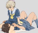  2girls height_difference highres kei_(m_k) lying m_k multiple_girls on_back rika_(m_k) school_uniform sitting_on_face tall tall_female tomboy yuri 