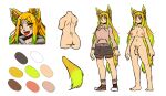  anthro big_breasts breasts butt canid canine clothing footwear fox genitals gynomorph hair hi_res intersex komenuka_inaho komenuka_inaho_(komenuka_inaho) mammal model_sheet multicolored_hair penis pubes sharp_teeth shoes solo star_pupils tail teeth two_tone_hair 