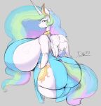  anthro anthrofied big_breasts big_butt breasts butt equid equine feathers female friendship_is_magic grey_background hair hasbro hi_res horn huge_breasts huge_butt hyper hyper_breasts mammal multicolored_hair my_little_pony princess_celestia_(mlp) side_boob simple_background solo thelunarmoon white_body white_feathers winged_unicorn wings 