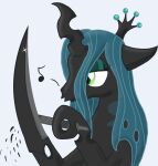  arthropod blade blade_arm changeling female feral file friendship_is_magic green_eyes green_hair hair hasbro horn long_hair my_little_pony queen_chrysalis_(mlp) simple_background solo third-party_edit trypophobia what_has_magic_done whistle white_background wolferahm 