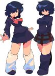  1girl arms_behind_back bacun black_hair breasts full_body hair_over_eyes hair_over_one_eye highres large_breasts loose_socks multiple_views nazo_no_kanojo_x neckerchief open_mouth plaid plaid_skirt red_neckerchief school_uniform serafuku short_hair skirt socks sweater transparent_background urabe_mikoto 
