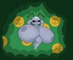 absurd_res antennae_(anatomy) anthro areola ashley432 big_breasts black_antennae blush breasts coin colored digital_media_(artwork) female forest forest_background generation_9_pokemon gimmighoul gimmighoul_(roaming_form) grey_body hi_res huge_breasts humanoid hyper hyper_breasts inflation laying_on_ground lying lying_on_ground nature nature_background nintendo nipples nude on_back outline plant pokemon pokemon_(species) shaded signature simple_background smile solo solo_focus tree watermark yellow_antennae yellow_eyes 
