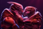 3d_(artwork) alien blue_tongue bodypaint digital_media_(artwork) duo eyes_closed face_paint french_kissing head_grab hi_res humanoid intraspecies kagekave kissing male male/male mass_effect muscular muscular_male nude open_mouth teeth tongue tongue_out turian 