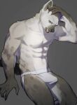  2023 5_fingers abs absurd_res anthro areola arknights clothed clothing erection erection_under_clothing fingers fur grey_background grey_body grey_fur hi_res hyena hypergryph jockstrap jockstrap_only looking_at_viewer male mammal muscular muscular_anthro muscular_male pluto08010511 pu94_d1de4c simple_background solo spot_(arknights) spots spotted_body spotted_fur spotted_hyena studio_montagne topless underwear underwear_only 