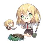  2girls :d black_footwear blonde_hair blush blush_stickers brown_dress brown_sailor_collar brown_skirt chibi closed_mouth dress explosive fairy_(girls&#039;_frontline) full_body girls&#039;_frontline glasses grass green_eyes grey_shirt hair_between_eyes holding kneeling landmine_fairy_(girls&#039;_frontline) long_hair long_sleeves looking_at_viewer mine_(weapon) multiple_girls neck_ribbon necktie official_art one_side_up open_mouth planted planted_shovel pleated_skirt red_necktie red_ribbon ribbon rimless_eyewear sailor_collar saru school_uniform serafuku shirt shovel simple_background skirt smile socks third-party_source transparent_background trowel w white_socks |_| 