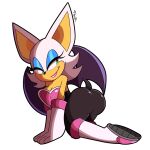  2022 absurd_res anthro bat breasts cleavage clothed clothing eyeshadow female footwear fur gloves handwear hi_res lipstick makeup mammal narrowed_eyes rouge_the_bat sega signature simple_background smile solo sonic_the_hedgehog_(series) tan_body tan_skin tyso_art white_body white_fur wings 
