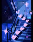  commentary door halo happi_115 highres indoors no_humans original rabbit shadow sign stairs stairwell star_(symbol) 