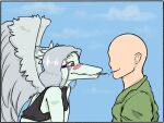  absurd_res anon_(snoot_game) anthro bald blush clothed clothing dinosaur duo fang_(gvh) feathered_wings feathers featureless_face female food goodbye_volcano_high hair hi_res human iandragonlover long_hair long_snout male mammal pocky pocky_game pocky_in_mouth pterodactylus pterosaur reptile scalie side_view silver_hair snoot_game_(fan_game) snout wings 