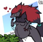  anthro belly big_belly breasts female fur generation_5_pokemon guzzlord420 navel nintendo pokemon pokemon_(species) pregnant pregnant_female solo zoroark 