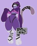  2_toes accessory anthro clothed clothing feet female footwear furgonomics generation_1_pokemon grey_body hi_res jacket legendary_pokemon mewtwo nintendo pokemon pokemon_(species) purple_background purple_eyes simple_background solo tail tail_accessory tattoorexy toes topwear 