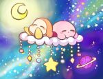 2others blush_stickers closed_eyes cloud crescent_moon dot_mouth kinuyo_(kinuxi) kirby kirby_(series) moon multiple_others no_humans on_cloud saturn_(planet) sleeping space star_(sky) star_(symbol) waddle_dee 