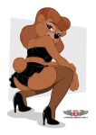  abstract_background bear black_bottomwear black_clothing black_high_heels black_panties black_skirt black_tube_top black_underwear bottomwear breasts brown_body brown_eyes brown_fur brown_hair butt clothing crouching disney female footwear fur hair hand_on_arm hand_on_knee hand_on_leg hi_res high_heels leaning_on_self legwear long_hair looking_at_viewer looking_back looking_back_at_viewer mammal mature_female miniskirt mother open_mouth open_smile panties parent phillipthe2 presenting presenting_hindquarters rebecca_cunningham side_boob simple_background skirt smile solo stockings talespin thigh_highs topwear tube_top underwear 